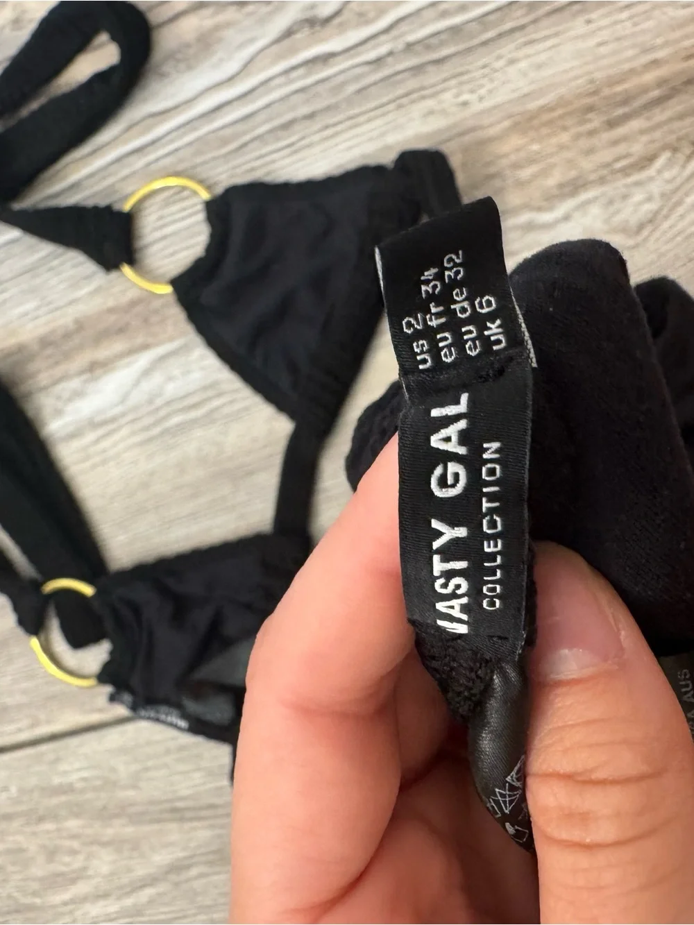 Nasty Gal Black Ribbed Bikini with Gold Ring Detail